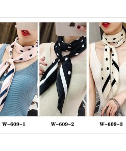 スカーフ レディース 春 夏 リボンスカーフ バッグスカーフ バンダナ ストール uv 紫外線 冷房 対策 首元 日よけ 水玉柄 ドット柄 W-609